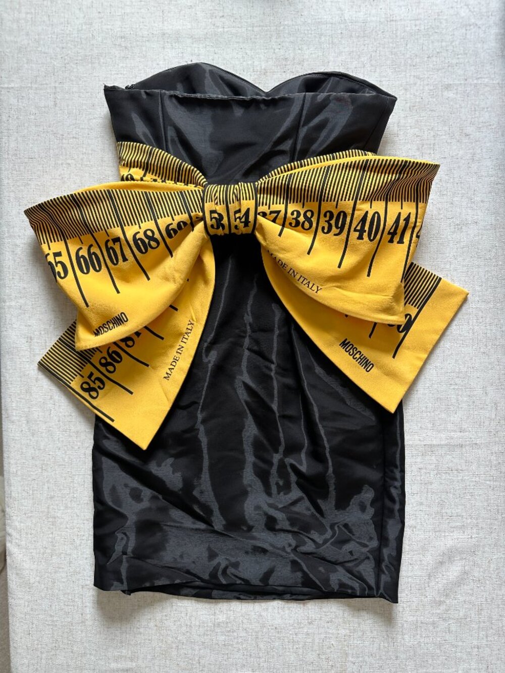 New Moschino Couture Strapless Measuring Tape Mini Dress Black Bow US 4 IT 38 - Picture 7 of 16